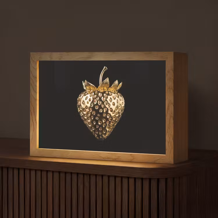 Aardbei - Goud - Zwart - Chrome Light Box met kabel (Tafellamp) klein -z3d_website