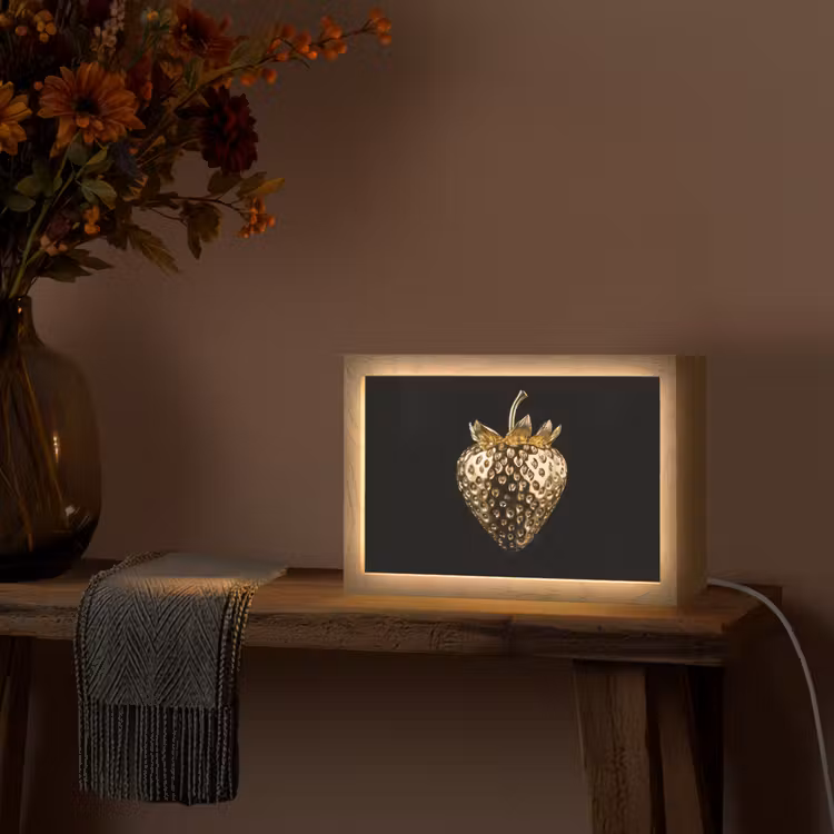 Aardbei - Goud - Zwart - Chrome Light Box met kabel (Tafellamp) klein -sfeer4