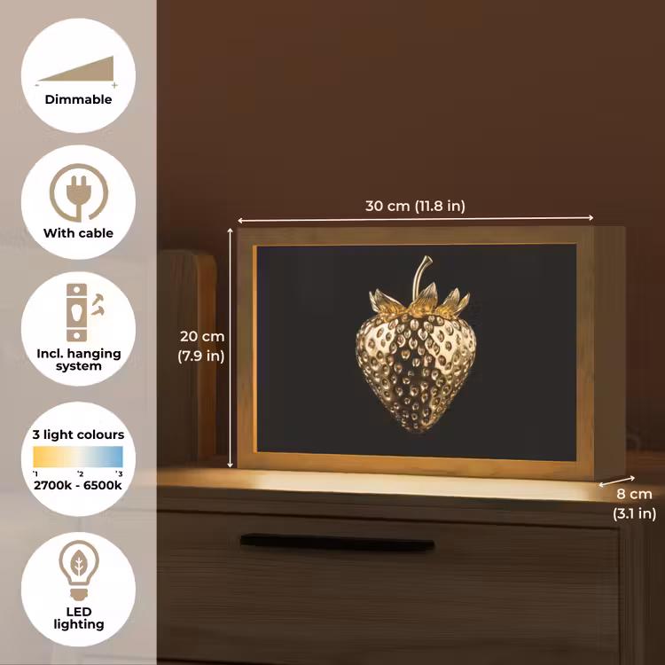 Aardbei - Goud - Zwart - Chrome Light Box met kabel (Tafellamp) klein -USP_EN