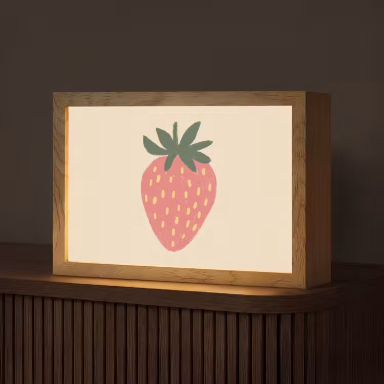 Aardbei - Minimalistisch - Rood - Fruit Light Box met kabel (Tafellamp) klein -z3d_website