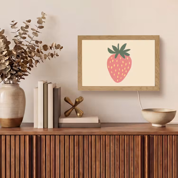 Aardbei - Minimalistisch - Rood - Fruit Light Box met kabel (Tafellamp) klein -sfeer2