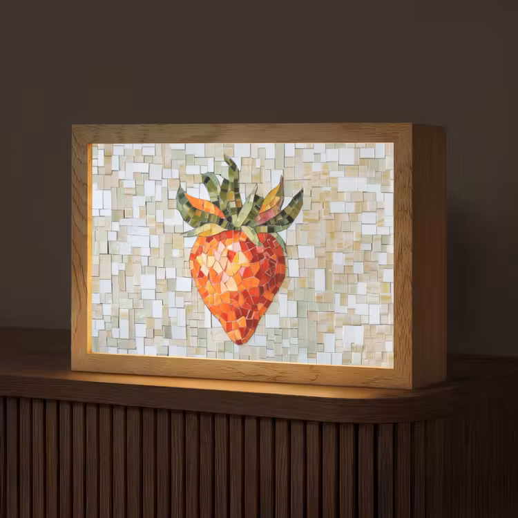 Aardbei - Rood - Mozaïek - Fruit Light Box met kabel (Tafellamp) klein -z3d_website