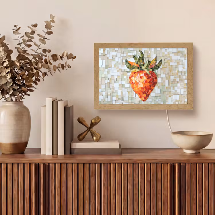 Aardbei - Rood - Mozaïek - Fruit Light Box met kabel (Tafellamp) klein -sfeer2