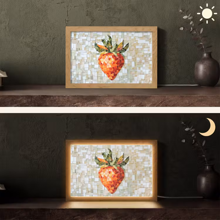Aardbei - Rood - Mozaïek - Fruit Light Box met kabel (Tafellamp) klein -sfeer3