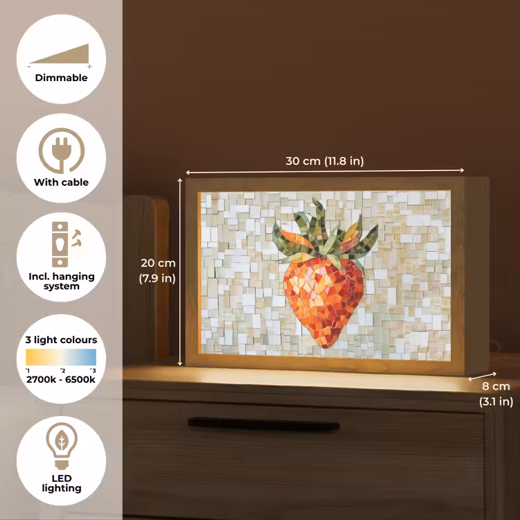 Aardbei - Rood - Mozaïek - Fruit Light Box met kabel (Tafellamp) klein -USP_EN