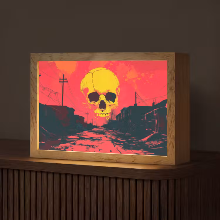 Straat - Verlaten - Schedel - Geel Light Box met kabel (Tafellamp) klein -z3d_website