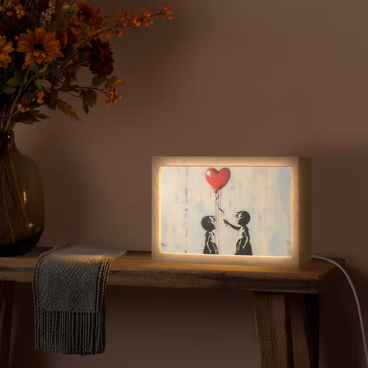 Street art - Banksy - Ballon - Graffiti - Hart Light Box met kabel (Tafellamp) klein -sfeer4
