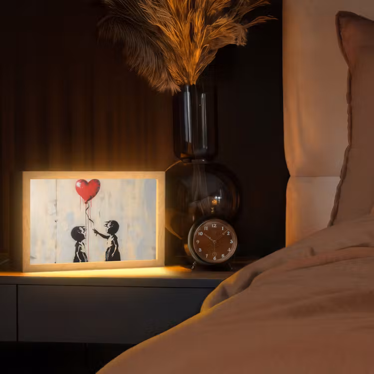 Street art - Banksy - Ballon - Graffiti - Hart Light Box met kabel (Tafellamp) klein -sfeer1