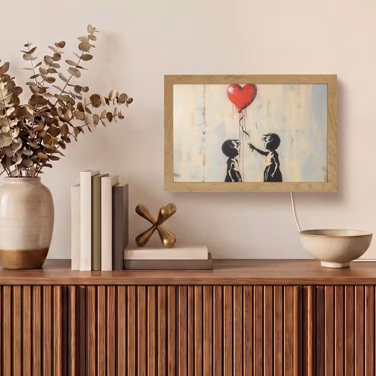 Street art - Banksy - Ballon - Graffiti - Hart Light Box met kabel (Tafellamp) klein -sfeer2