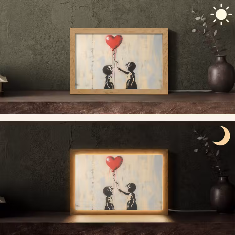 Street art - Banksy - Ballon - Graffiti - Hart Light Box met kabel (Tafellamp) klein -sfeer3