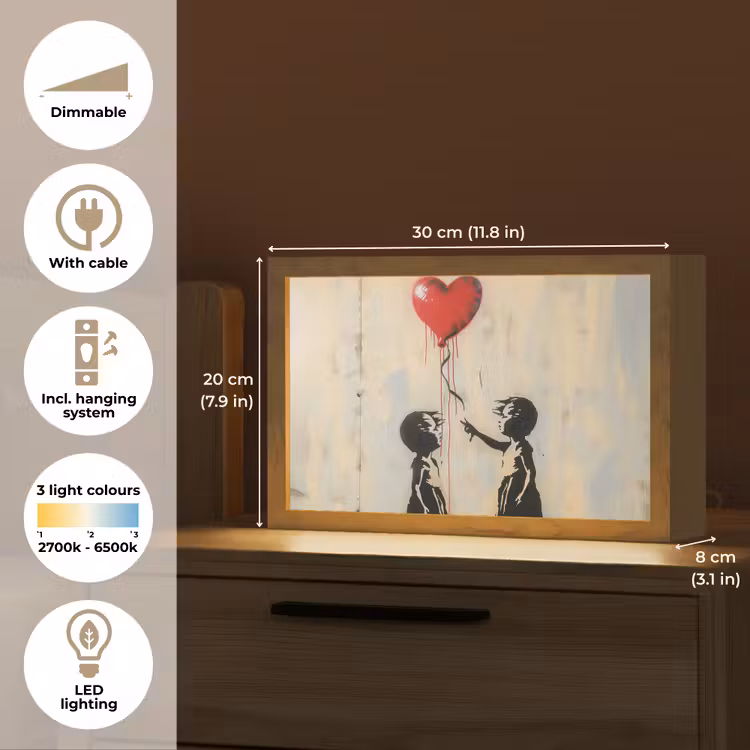 Street art - Banksy - Ballon - Graffiti - Hart Light Box met kabel (Tafellamp) klein -USP_EN