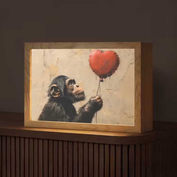 Street art - Chimpansee - Ballon - Graffiti - Banksy Style Light Box met kabel (Tafellamp) klein -z3d_website