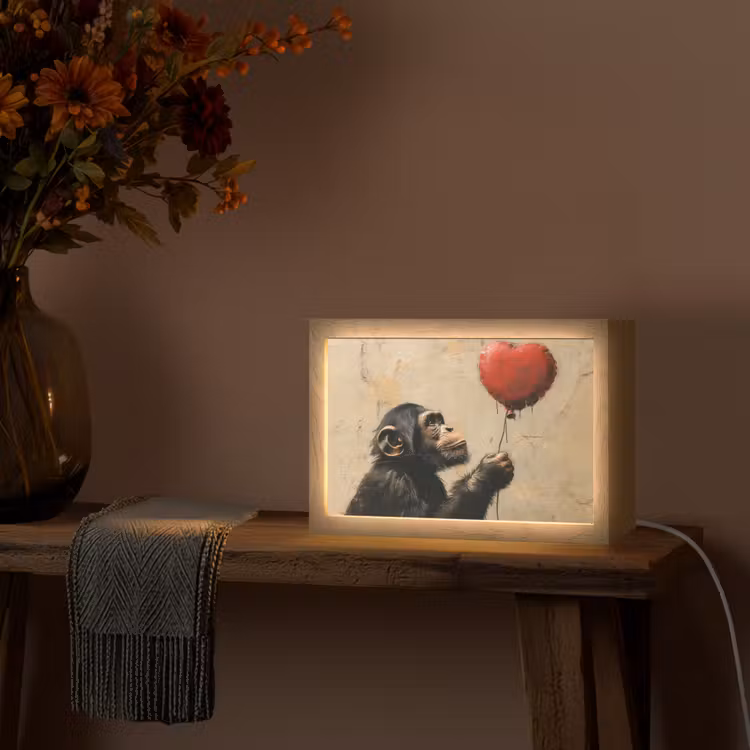 Street art - Chimpansee - Ballon - Graffiti - Banksy Style Light Box met kabel (Tafellamp) klein -sfeer4