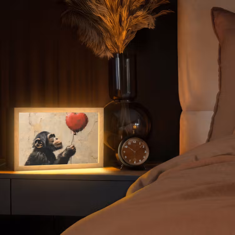 Street art - Chimpansee - Ballon - Graffiti - Banksy Style Light Box met kabel (Tafellamp) klein -sfeer1