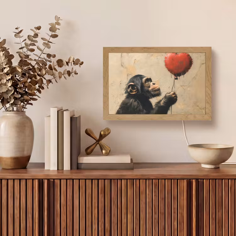 Street art - Chimpansee - Ballon - Graffiti - Banksy Style Light Box met kabel (Tafellamp) klein -sfeer2