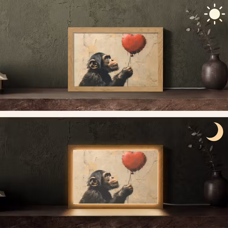 Street art - Chimpansee - Ballon - Graffiti - Banksy Style Light Box met kabel (Tafellamp) klein -sfeer3