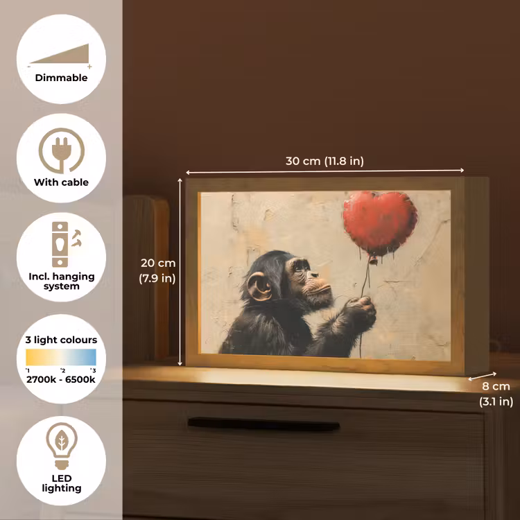 Street art - Chimpansee - Ballon - Graffiti - Banksy Style Light Box met kabel (Tafellamp) klein -USP_EN