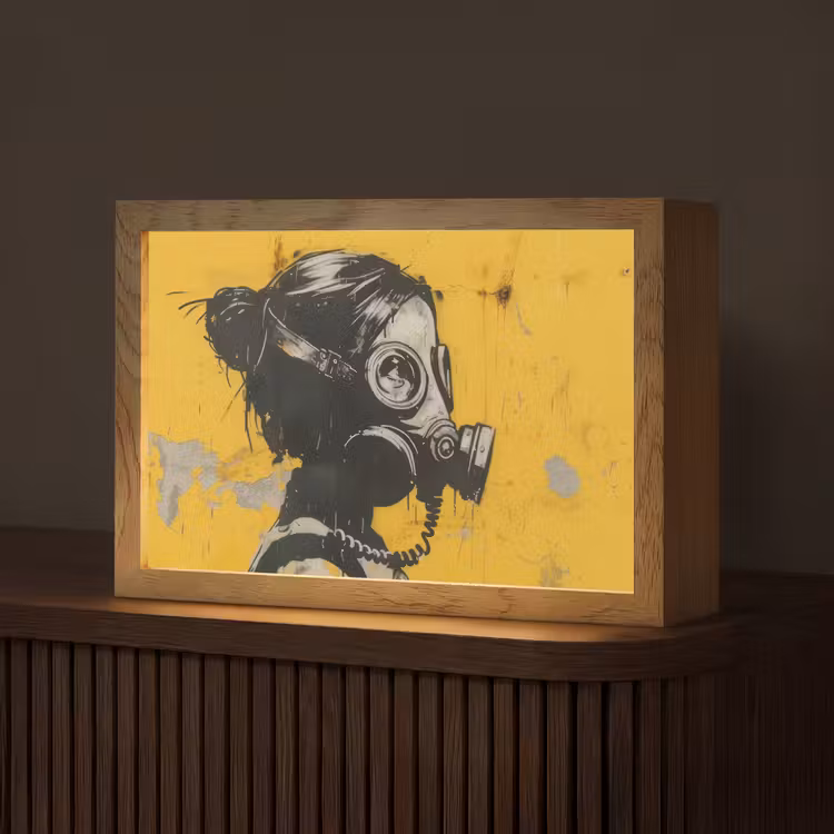 Street art - Meisje - Geel - Banksy Style Light Box met kabel (Tafellamp) klein -z3d_website