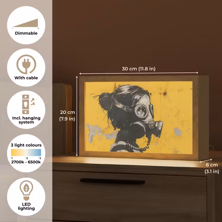 Street art - Meisje - Geel - Banksy Style Light Box met kabel (Tafellamp) klein -USP_EN