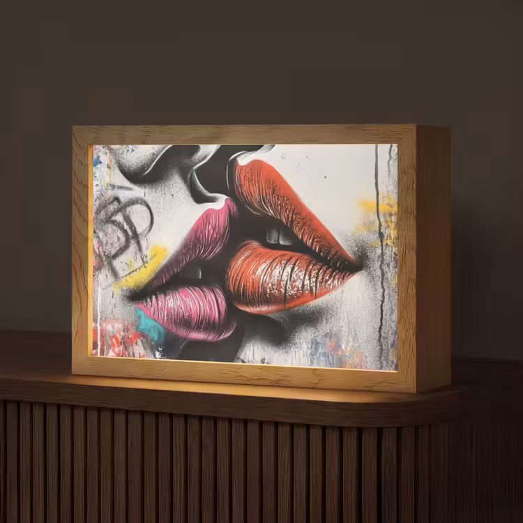 Street art - Lippen - Kus - Graffiti Light Box met kabel (Tafellamp) klein -z3d_website