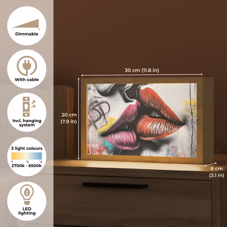 Street art - Lippen - Kus - Graffiti Light Box met kabel (Tafellamp) klein -USP_EN