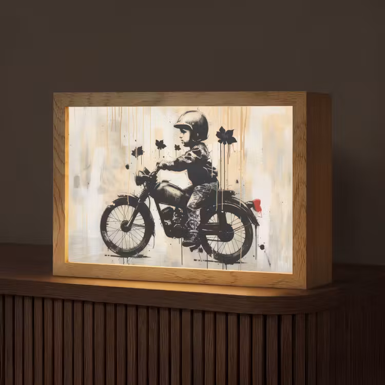 Street art - Motor - Jongen - Graffiti - Banksy Style Light Box met kabel (Tafellamp) klein -z3d_website