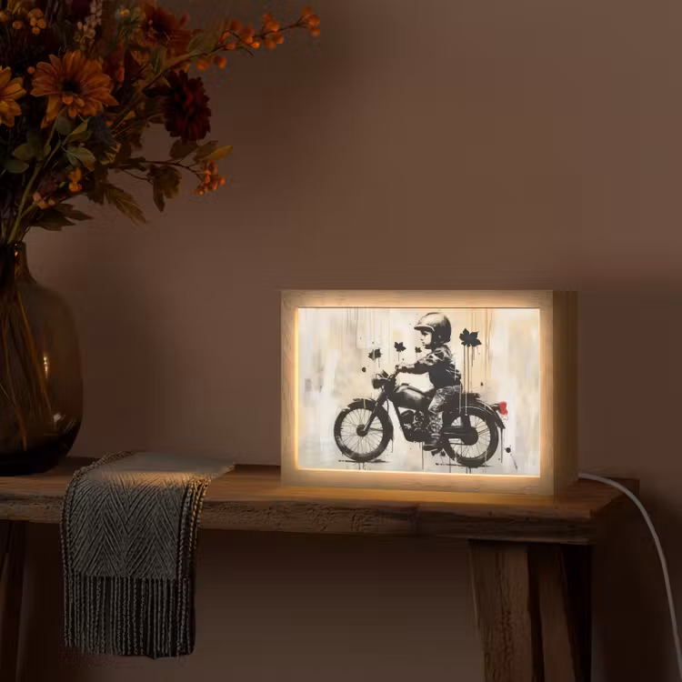 Street art - Motor - Jongen - Graffiti - Banksy Style Light Box met kabel (Tafellamp) klein -sfeer4