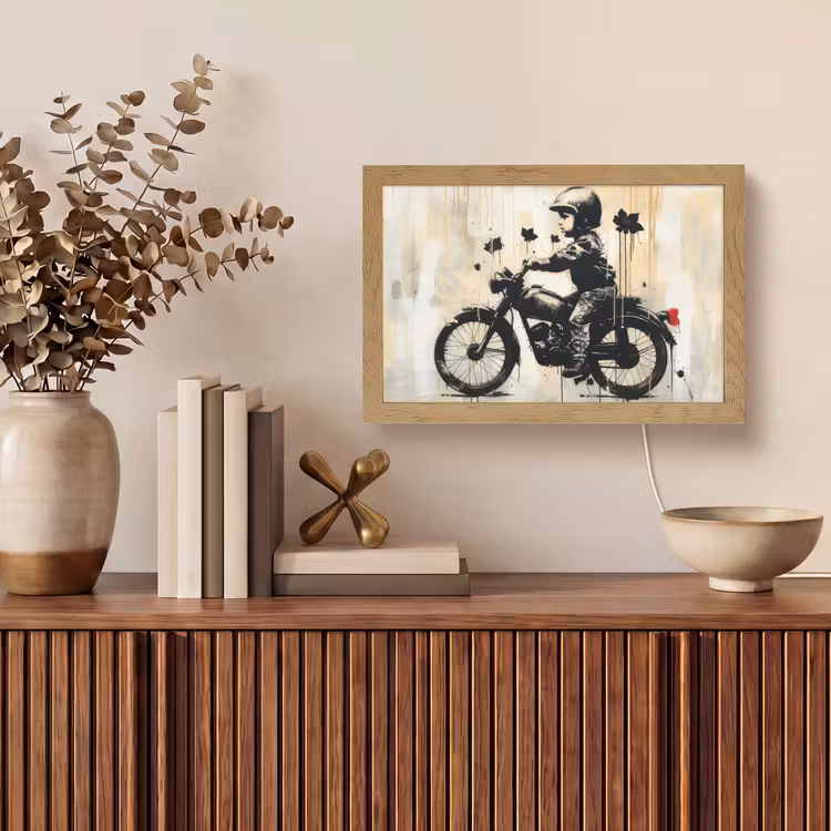 Street art - Motor - Jongen - Graffiti - Banksy Style Light Box met kabel (Tafellamp) klein -sfeer2