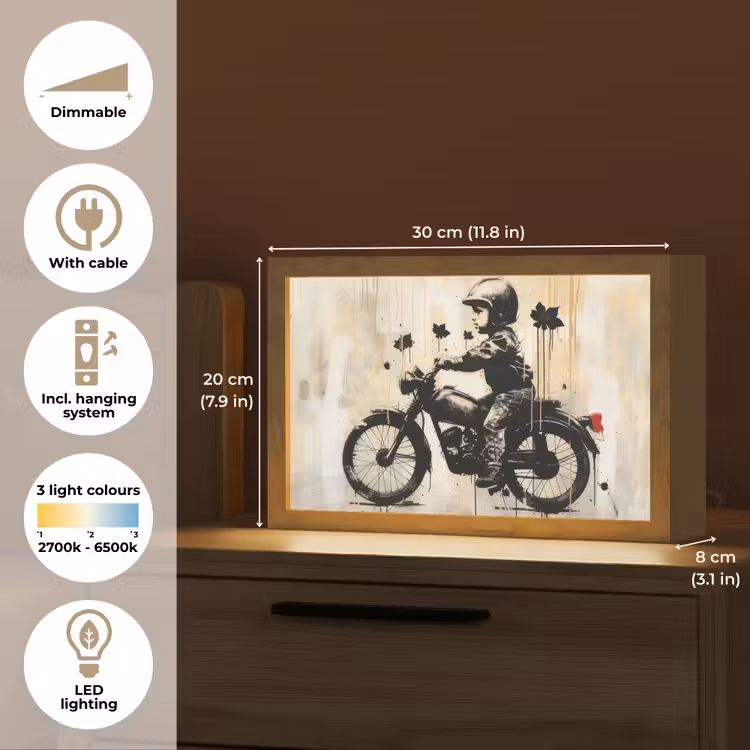 Street art - Motor - Jongen - Graffiti - Banksy Style Light Box met kabel (Tafellamp) klein -USP_EN