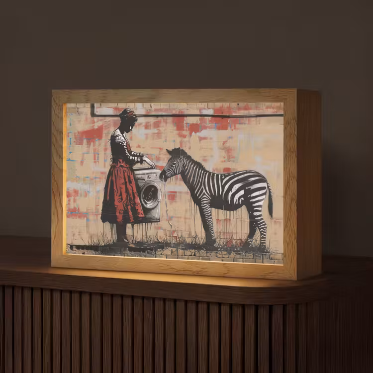 Street art - Zebra - Vrouw - Dieren - Graffiti - Banksy Style Light Box met kabel (Tafellamp) klein -z3d_website