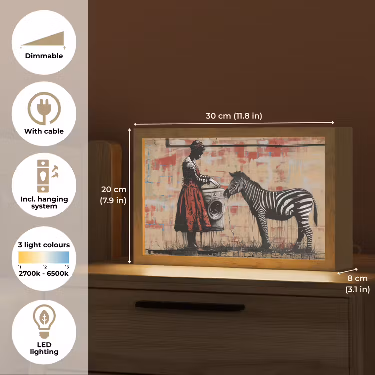 Street art - Zebra - Vrouw - Dieren - Graffiti - Banksy Style Light Box met kabel (Tafellamp) klein -USP_EN