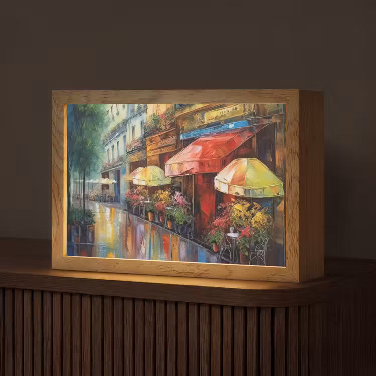 Straat - Olieverf - Kleurrijk - Stad Light Box met kabel (Tafellamp) klein -z3d_website