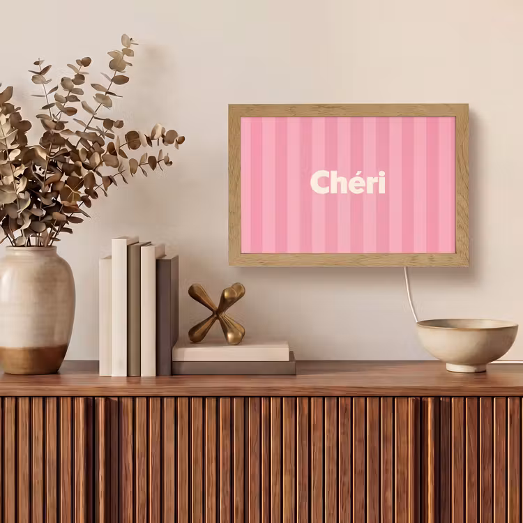 Gestreept - Roze - Chéri Light Box met kabel (Tafellamp) klein -sfeer2