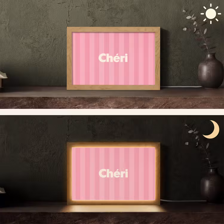 Gestreept - Roze - Chéri Light Box met kabel (Tafellamp) klein -sfeer3