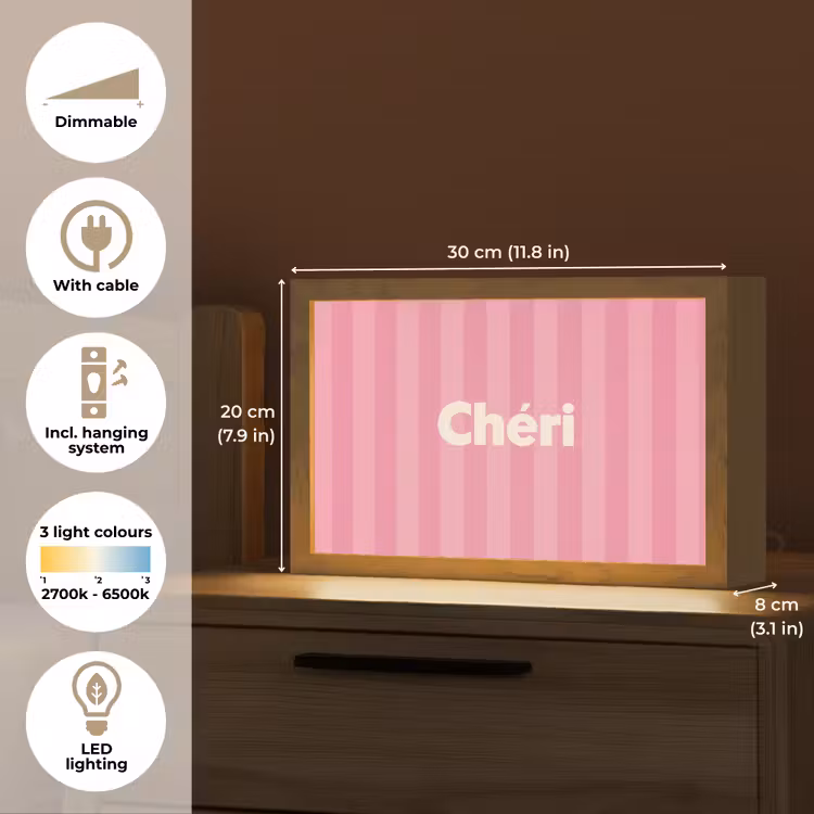Gestreept - Roze - Chéri Light Box met kabel (Tafellamp) klein -USP_EN