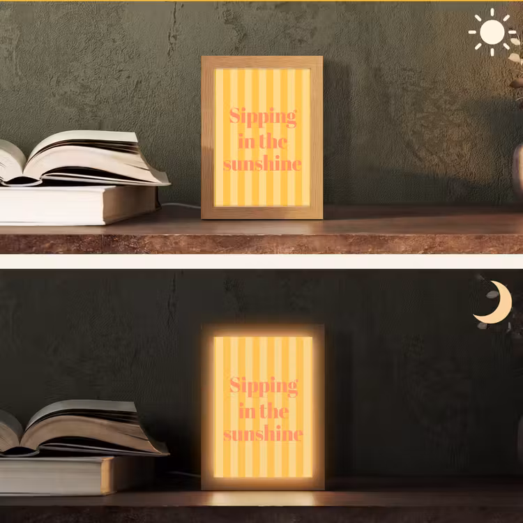 Gestreept - Geel - Sunshine - Letters Light Box met kabel (Tafellamp) klein -sfeer3