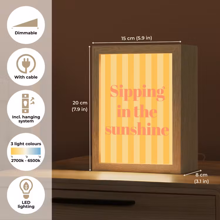 Gestreept - Geel - Sunshine - Letters Light Box met kabel (Tafellamp) klein -USP_EN