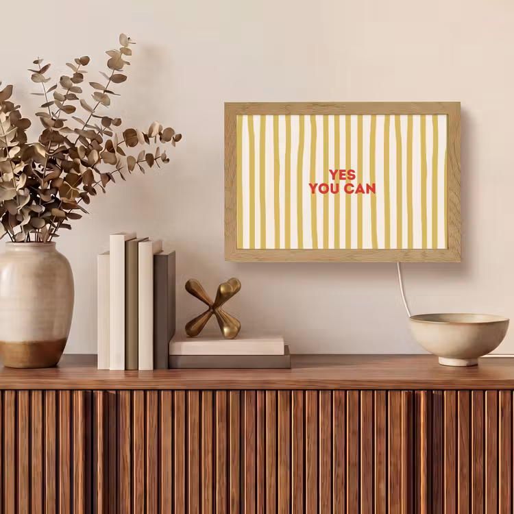 Strepen - Abstract - Yes you can - Rood Light Box met kabel (Tafellamp) klein -sfeer2