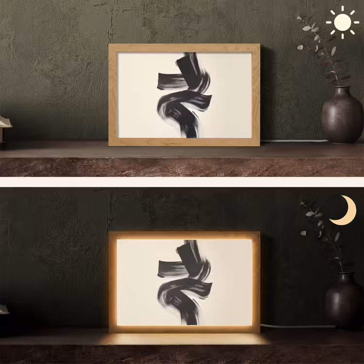 Strepen - Zwart - Abstract Light Box met kabel (Tafellamp) klein -sfeer3