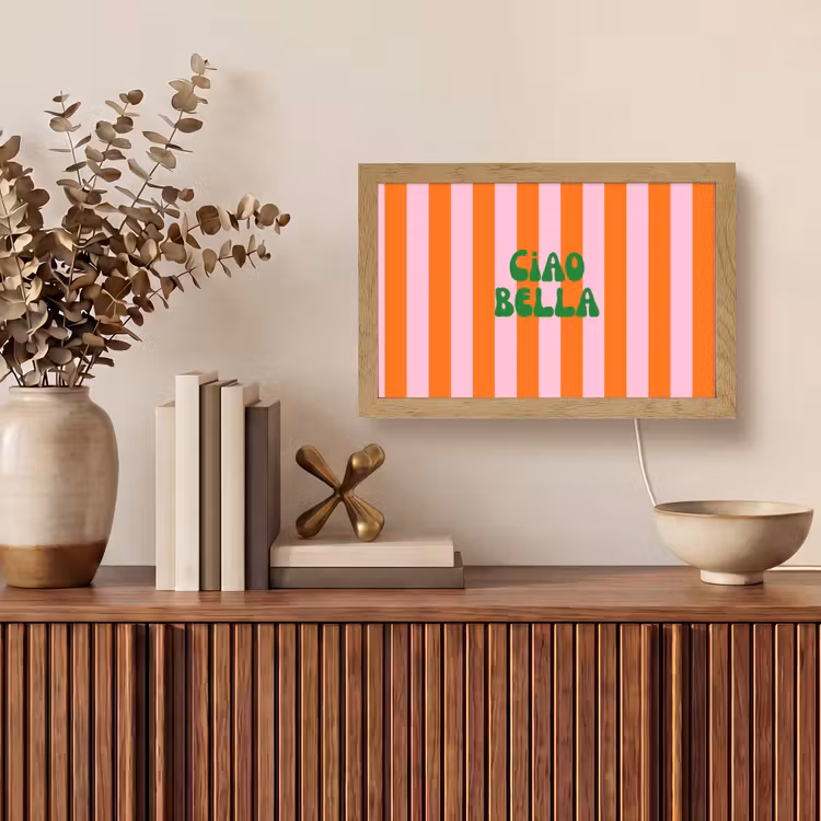 Strepen - Oranje - Verticaal - Ciao bella Light Box met kabel (Tafellamp) klein -sfeer2