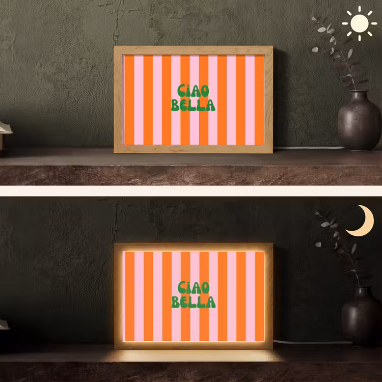 Strepen - Oranje - Verticaal - Ciao bella Light Box met kabel (Tafellamp) klein -sfeer3
