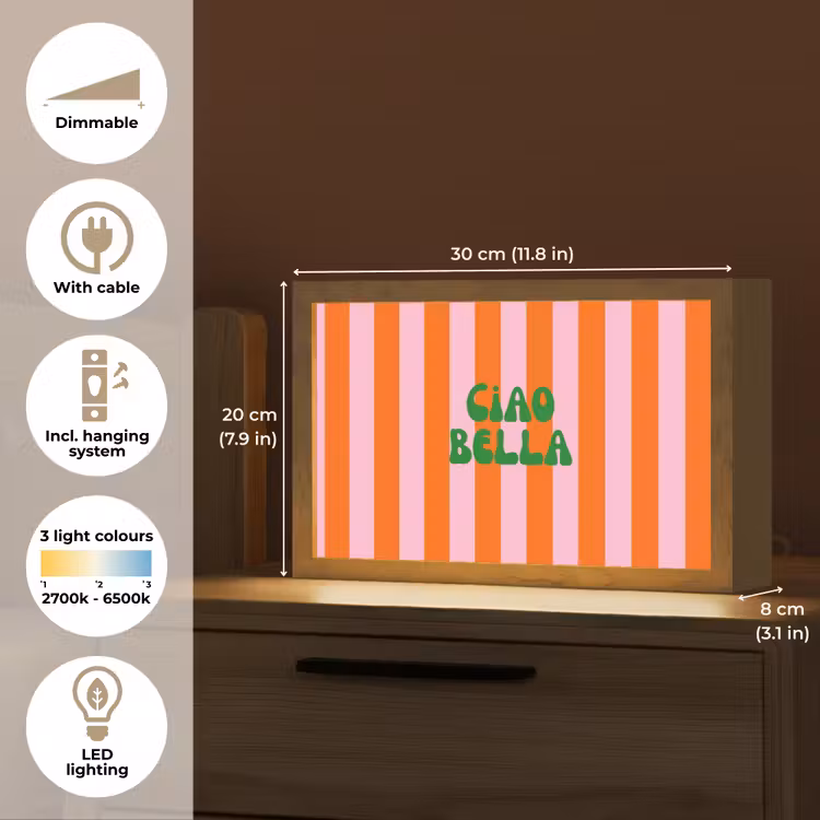 Strepen - Oranje - Verticaal - Ciao bella Light Box met kabel (Tafellamp) klein -USP_EN