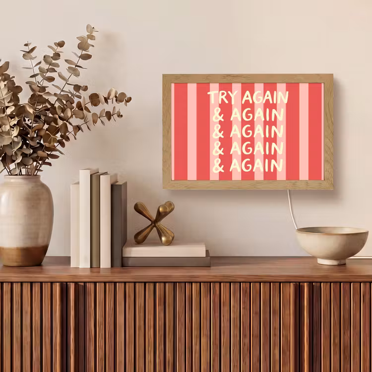 Strepen - Rood - Try again Light Box met kabel (Tafellamp) klein -sfeer2