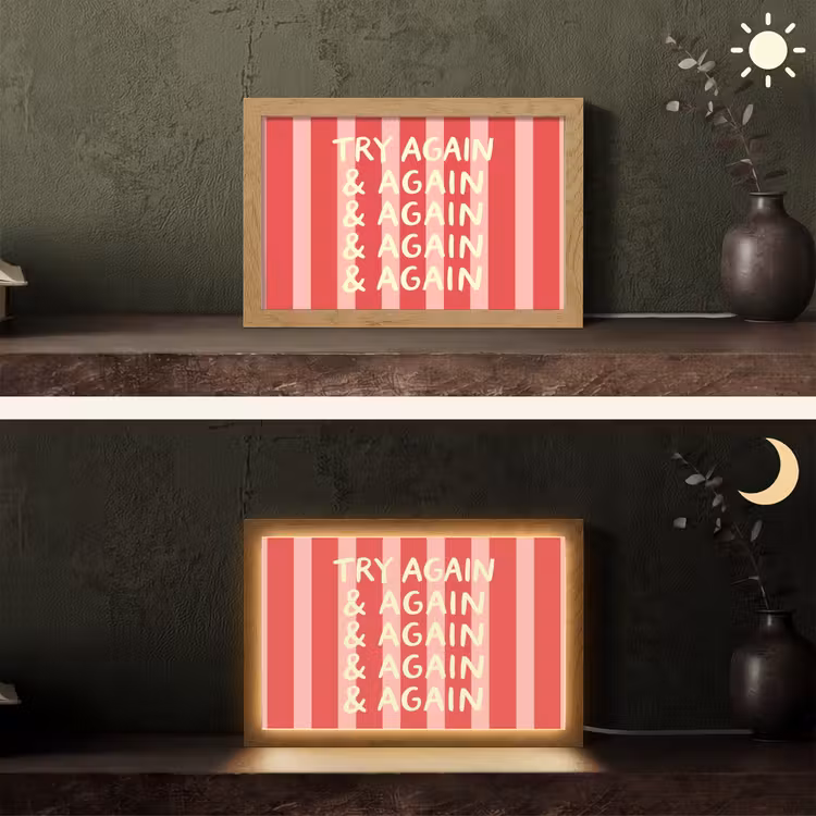 Strepen - Rood - Try again Light Box met kabel (Tafellamp) klein -sfeer3