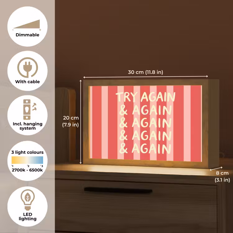 Strepen - Rood - Try again Light Box met kabel (Tafellamp) klein -USP_EN