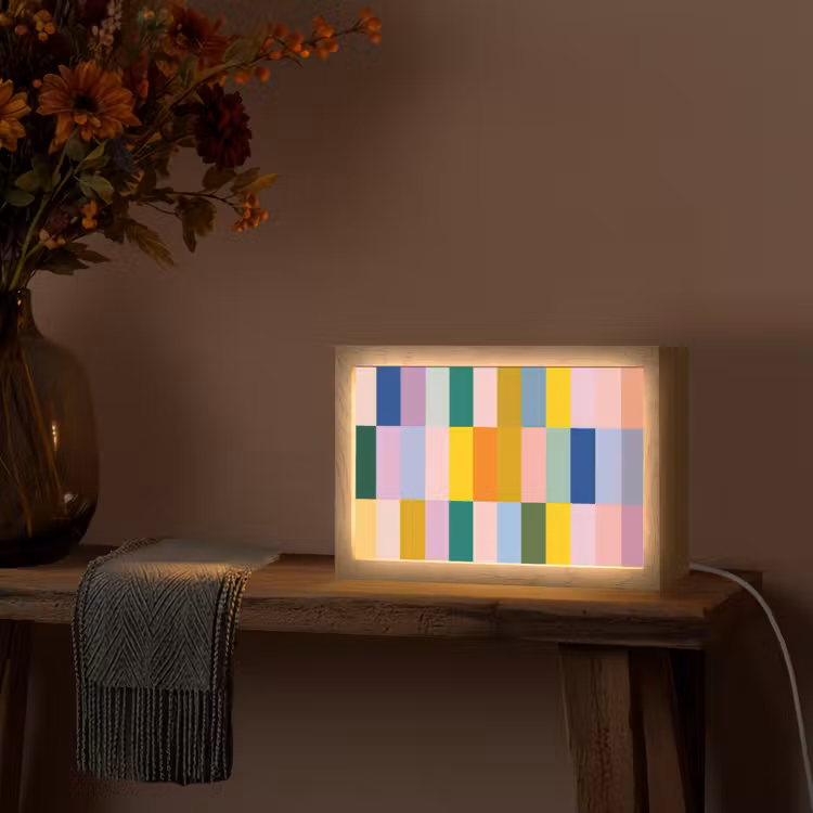 Stroken - Blauw - Patroon - Abstract Light Box met kabel (Tafellamp) klein -sfeer4