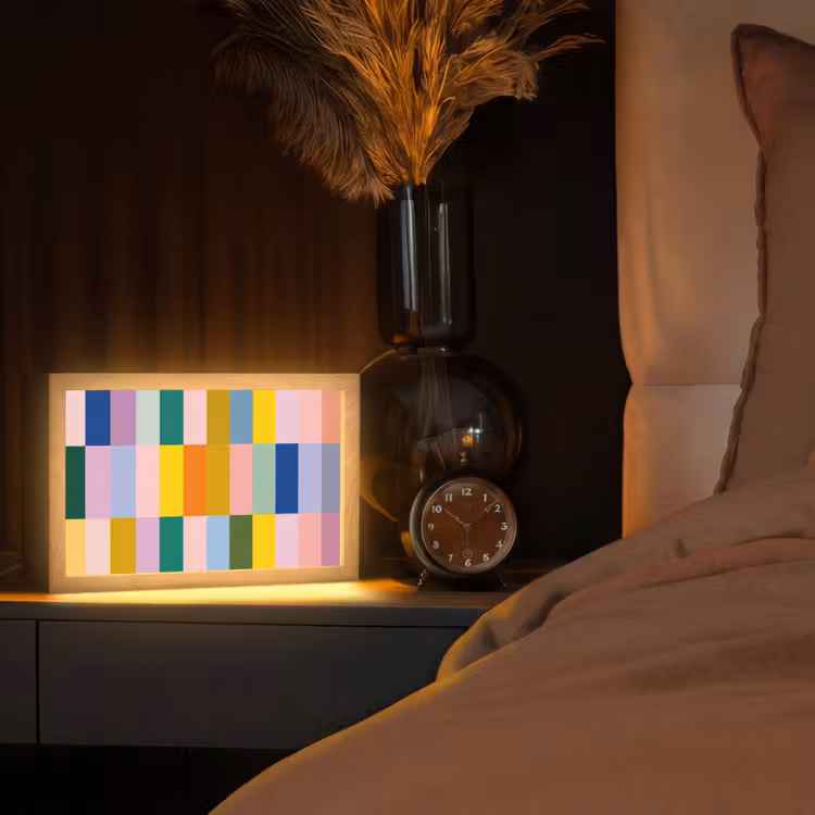 Stroken - Blauw - Patroon - Abstract Light Box met kabel (Tafellamp) klein -sfeer1