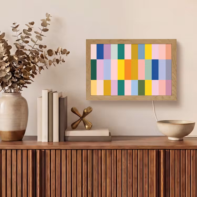 Stroken - Blauw - Patroon - Abstract Light Box met kabel (Tafellamp) klein -sfeer2