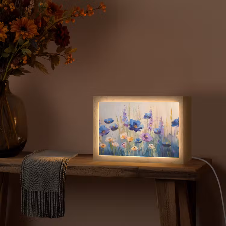 Zomers - Wilde bloemen - Penseelstreken Light Box met kabel (Tafellamp) klein -sfeer4