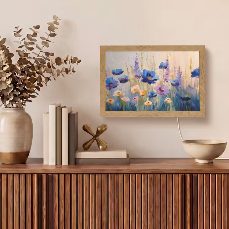 Zomers - Wilde bloemen - Penseelstreken Light Box met kabel (Tafellamp) klein -sfeer2